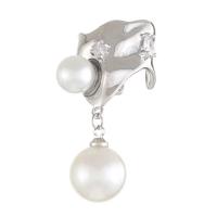 metal Pendiente Clip, con Perlas plásticas, chapado en color de plata, Joyería & para mujer, libre de níquel, plomo & cadmio, 45x20mm, Vendido por UD
