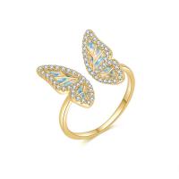 Cubique anneau en laiton Circonia Micro Pave, papillon, Plaqué d'or, bijoux de mode & pavé de micro zircon & pour femme & émail, couleurs mélangées, protéger l'environnement, sans nickel, plomb et cadmium, Taille:7.5, Vendu par PC
