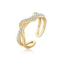Krychlový Circonia Micro vydláždit mosazný prsten, Mosaz, s Plastové Pearl, skutečný pozlacené, módní šperky & micro vydláždit kubické zirkony & pro ženy, bílý, nikl, olovo a kadmium zdarma, Ring inner diameter:17mm, Prodáno By PC