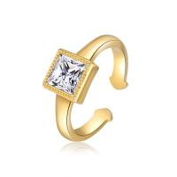 Kubisk Circonia Micro bane messing Ring, med Cubic Zirconia, Square, ægte forgyldt, mode smykker & for kvinde, nikkel, bly & cadmium fri, Ring inner diameter:17mm, Solgt af PC