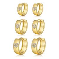 Cubic Zirconia Micro Pave Brass Earring Donut real gold plated fashion jewelry & micro pave cubic zirconia & for woman nickel lead & cadmium free Sold By Pair