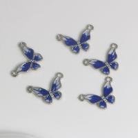 Zinc Alloy Animal Pendants Butterfly silver color plated DIY & enamel & double-hole blue nickel lead & cadmium free Sold By PC