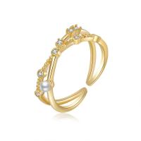Krychlový Circonia Micro vydláždit mosazný prsten, Mosaz, s Plastové Pearl, skutečný pozlacené, módní šperky & micro vydláždit kubické zirkony & pro ženy, nikl, olovo a kadmium zdarma, Ring inner diameter:17mm, Prodáno By PC