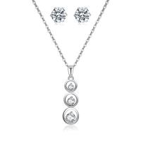 Brass Jewelry Set, Stud Earring & necklace, with Cubic Zirconia, with 2Inch extender chain, Round, silver color plated, fashion jewelry & for woman, nickel, lead & cadmium free, Length:Approx 17 Inch, Sold By Set