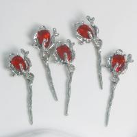 Zinc Alloy Rhinestone Pendants silver color plated DIY & with rhinestone red nickel lead & cadmium free Sold By PC
