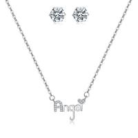 Brass Jewelry Set, Stud Earring & necklace, with Cubic Zirconia, with 2Inch extender chain, silver color plated, fashion jewelry & for woman, nickel, lead & cadmium free, Length:Approx 17 Inch, Sold By Set