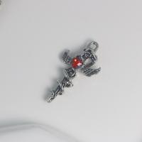 Tibetan Style Rhinestone Pendants, Cross, silver color plated, DIY & with rhinestone, red, nickel, lead & cadmium free, 20.40x38x7.20mm, Sold By PC
