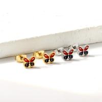 Stainless Steel Stud Earrings, 304 Stainless Steel, Butterfly, Vacuum Ion Plating, fashion jewelry & for woman & enamel, more colors for choice, 7.40x6mm, Sold By Pair