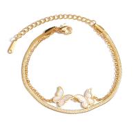 Bijoux bracelet en acier inoxydable, Acier inoxydable 304, avec coquille, avec 1.97inch chaînes de rallonge, papillon, Placage, Double couche & bijoux de mode & pour femme, doré, Longueur:Environ 6.69 pouce, Vendu par PC