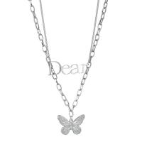 Stainless Steel Jewelry Necklace, 304 Stainless Steel, with 1.97inch extender chain, Butterfly, Double Layer & fashion jewelry & for woman, Length:Approx 22.83 Inch, Approx 16.93 Inch, Sold By PC