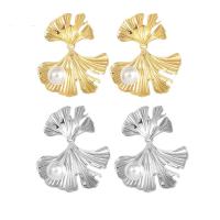 Stainless Steel Drop Earring, 304 Stainless Steel, with Plastic Pearl, Ginkgo Leaf, plated, fashion jewelry & for woman, more colors for choice, 32x30mm, Sold By Pair
