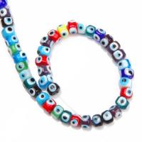 Perles de Murano Evil Eye, chalumeau, Plat rond, DIY & motif de mauvais œil & normes différentes pour le choix, couleurs mélangées, Environ 40PC/brin, Vendu par brin