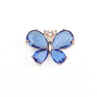 Brass Jewelry Pendants, Glass, with Brass, Butterfly, gold color plated, DIY, more colors for choice, 22x27mm, Sold By PC