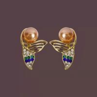 Zinc Alloy Stud Earring with Plastic Pearl gold color plated fashion jewelry & for woman & with rhinestone mixed colors 20mm Sold By Pair