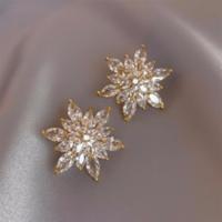 Tibetan Style Stud Earring, Flower, gold color plated, fashion jewelry & for woman & with rhinestone, 25mm, Sold By Pair