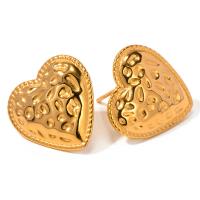 Stainless Steel Stud Earrings, 304 Stainless Steel, Heart, plated, fashion jewelry, gold, 17.50x17.40mm, Sold By Pair