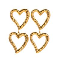 Stainless Steel Drop Earring, 304 Stainless Steel, Heart, plated, fashion jewelry, gold, 19x41.20mm, Sold By Pair