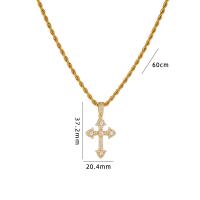 Cubic Zircon Micro Pave Brass Necklace, with 304 Stainless Steel, Cross, plated, Unisex & micro pave cubic zirconia, more colors for choice, Length:Approx 60 cm, Sold By PC