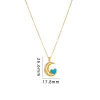Cubic Zircon Micro Pave Brass Necklace with 304 Stainless Steel with 5CM extender chain Moon plated micro pave cubic zirconia & for woman & enamel Length Approx 40 cm Sold By PC
