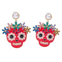Zinc Alloy Drop Earring with Plastic Pearl Skull plated Halloween Jewelry Gift & for woman & enamel & with rhinestone Sold By Pair
