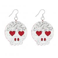 Leather Drop Earring, Skull, Halloween Jewelry Gift & for woman, 50x65mm, Sold By Pair