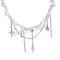 Mode-Halskette, Zinklegierung, mit Kunststoff Perlen, mit Verlängerungskettchen von 5cm, silberfarben plattiert, Modeschmuck & für Frau, frei von Nickel, Blei & Kadmium, Länge:ca. 40 cm, verkauft von PC
