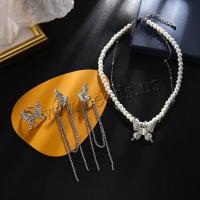 Conjuntos de joyería de aleación de zinc, con Ópalo marino & Perlas plásticas, chapado en color de plata, para mujer, libre de níquel, plomo & cadmio, Vendido por UD