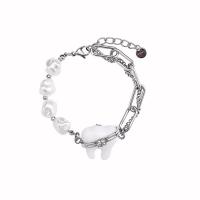 Titanium Steel Bracelet & Bangle with Plastic Pearl with 5cm extender chain fashion jewelry & for woman original color Length Approx 18 cm Sold By PC