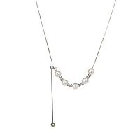 Titanium Steel Necklace, with ABS Plastic Pearl, with 5.9cm extender chain, fashion jewelry & for woman, original color, Length:Approx 57.6 cm, Sold By PC