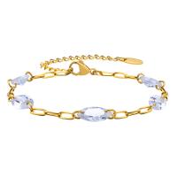 Titanium Steel Bracelet & Bangle with Cubic Zirconia with 1.97inch extender chain Vacuum Ion Plating fashion jewelry & for woman golden Length Approx 6.89 Inch Sold By PC