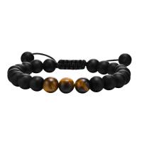 Agate Jewelry Bracelet with Tiger Eye & Nylon Cord Adjustable & fashion jewelry & Unisex 8mm Length Approx 7.08-11.4 Inch Sold By PC