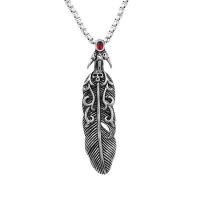 Stainless Steel Jewelry Necklace, 304 Stainless Steel, Feather, polished, different styles for choice & for man & with rhinestone, 63.43x15.73mm, Sold By PC