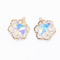 Brass Jewelry Pendants, Glass, with Brass, Snowflake, gold color plated, DIY, more colors for choice, 22x27mm, Sold By PC
