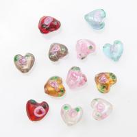 Perles murano faites à la main , chalumeau, coeur, DIY, couleurs mélangées, 10mm, Environ 30PC/brin, Vendu par brin