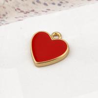 Tibetan Style Enamel Pendants, Heart, gold color plated, DIY, red, 15x16mm, Sold By PC