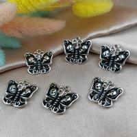 Tibetan Style Enamel Pendants, Butterfly, silver color plated, DIY, black, 22x23mm, Sold By PC