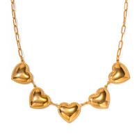 Edelstahl Schmuck Halskette, 304 Edelstahl, mit Verlängerungskettchen von 5.5cm, Herz, plattiert, Modeschmuck, goldfarben, Länge 41.5 cm, verkauft von PC