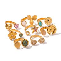 Zirkonia Edelstahl-Finger- Ring, 304 Edelstahl, mit Naturstein, plattiert, Modeschmuck & verschiedene Muster für Wahl & Micro pave Zirkonia, goldfarben, verkauft von PC