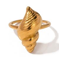 Anel de dedo de aço inoxidável, Aço inoxidável 304, Ostra, banhado, joias de moda, dourado, Ring inner diameter:1.74cm, vendido por PC