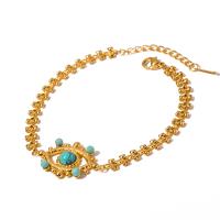 Bracelet Evil Eye bijoux, Acier inoxydable 304, avec turquoise, avec 4cm chaînes de rallonge, Mauvais œil, Placage, bijoux de mode, doré, Longueur:17.5 cm, Vendu par PC