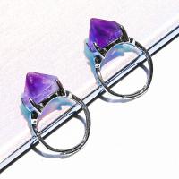 Brass Finger Ring, with Amethyst, silver color plated, fashion jewelry & for woman, nickel, lead & cadmium free, width:2-3cm, Sold By PC