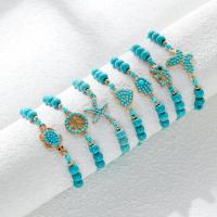 Fashion Turquoise Bracelets, Tibetan Style, with turquoise & Wax Cord & Resin, plated, for woman, skyblue, Sold By PC