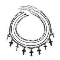 Zinc Alloy Halskæde, med jern kæde, med 2.7inch extender kæde, Kryds, malede, flerlags & punk stil & Halloween smykker gave & for kvinde, sort, Længde Ca. 13.8 inch, Ca. 17.7 inch, Ca. 15.7 inch, Solgt af PC
