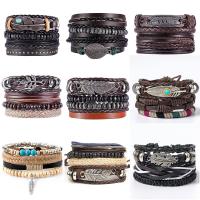 Cowhide Bracelet Set, with turquoise & Wax Cord & Wood & Tibetan Style, vintage & multilayer & Unisex & different styles for choice, Length:Approx 7 Inch, Sold By PC