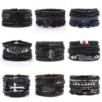PU Leather Bracelet Set, with Wood & Tibetan Style, vintage & multilayer & Unisex & different styles for choice, Length:Approx 7 Inch, Sold By PC