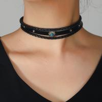 Fashion Choker Necklace PU Leather with Zinc Alloy fashion jewelry & for woman Length Approx 41 cm Sold By PC