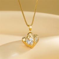 Stainless Steel Jewelry Necklace, 304 Stainless Steel, with 1.97inch extender chain, Heart, 18K gold plated, fashion jewelry & micro pave cubic zirconia & for woman, golden, Sold Per Approx 15.75 Inch Strand