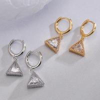 Cubic Zirconia Micro Pave Brass Earring, Triangle, plated, fashion jewelry & micro pave cubic zirconia & for woman, more colors for choice, nickel, lead & cadmium free, 23x11mm, Sold By Pair