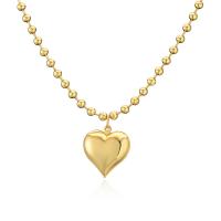 Brass Necklace, with 1.97inch extender chain, Heart, plated, fashion jewelry & for woman, golden, nickel, lead & cadmium free, 28x22mm, Length:Approx 15.75 Inch, Sold By PC