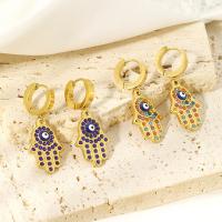 Evil Eye Earrings 304 Stainless Steel plated fashion jewelry & for woman & with rhinestone golden Sold By Pair
